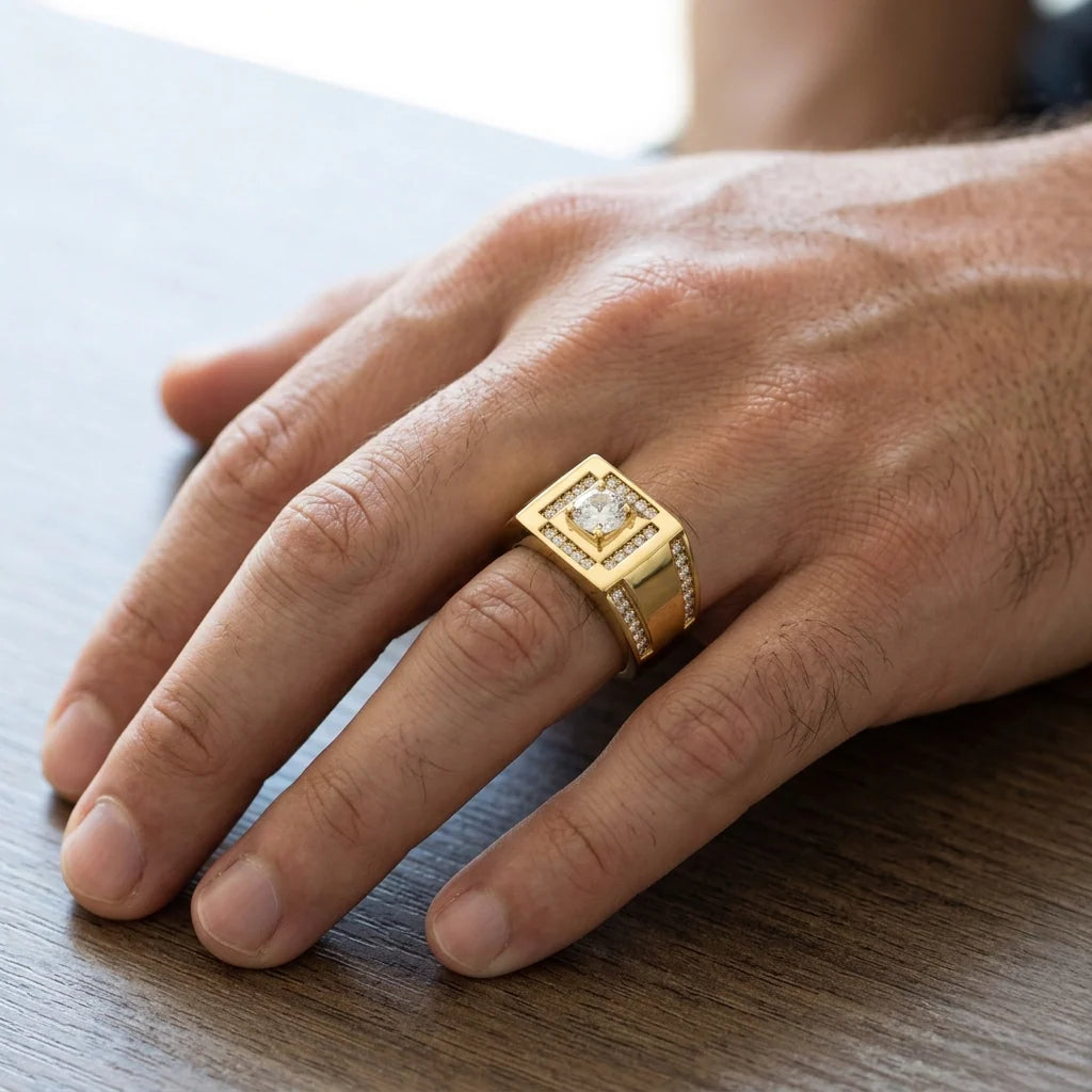 Men's 14K Gold Plated Stainless Steel Fashion Ring Size 8-13