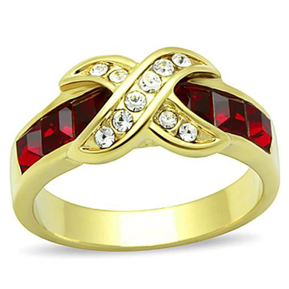 Ruby Red CZ 14K Gold Plated Stainless Steel  Rings