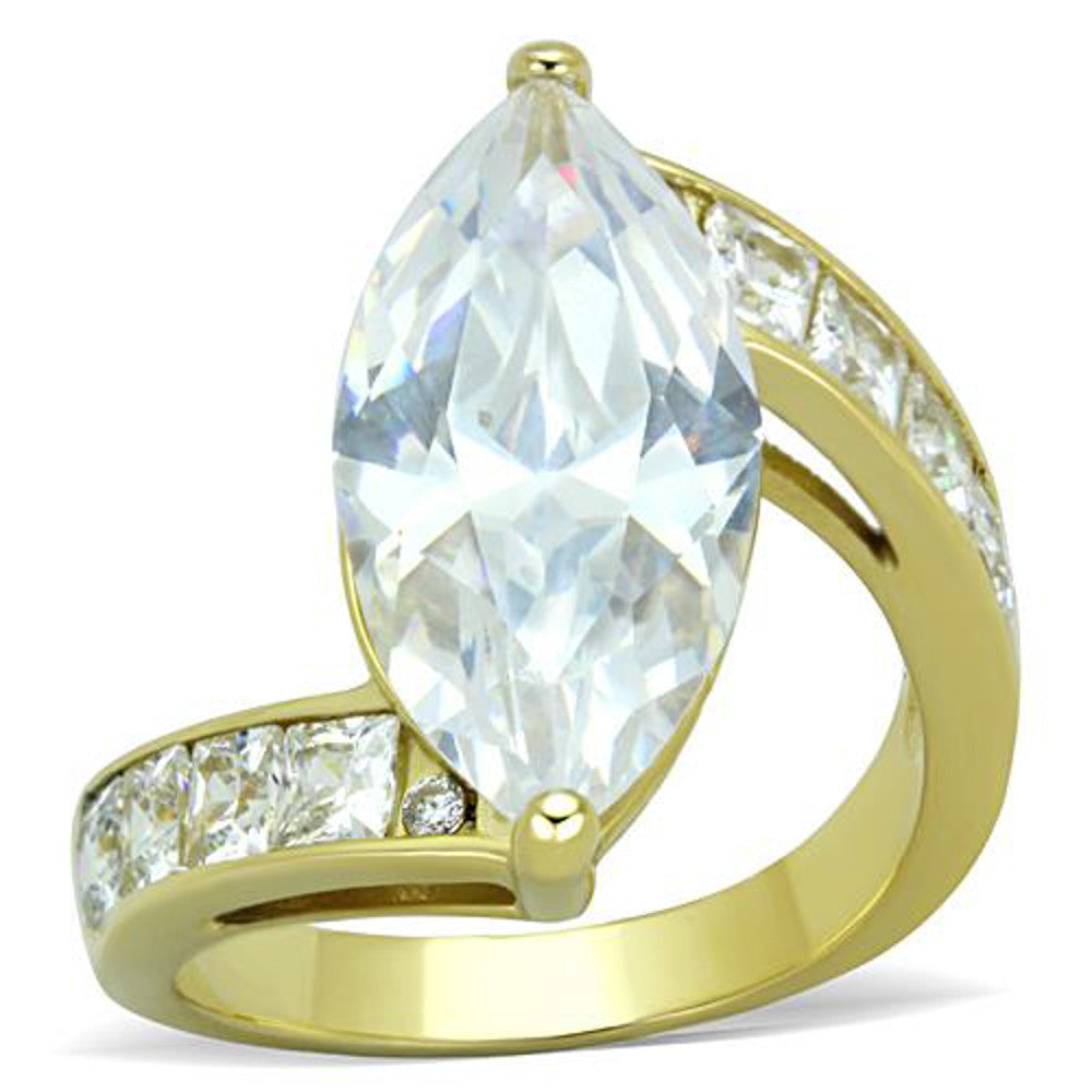 Stainless Steel  Ct Marquise Cut Cz 14k Gold Plated