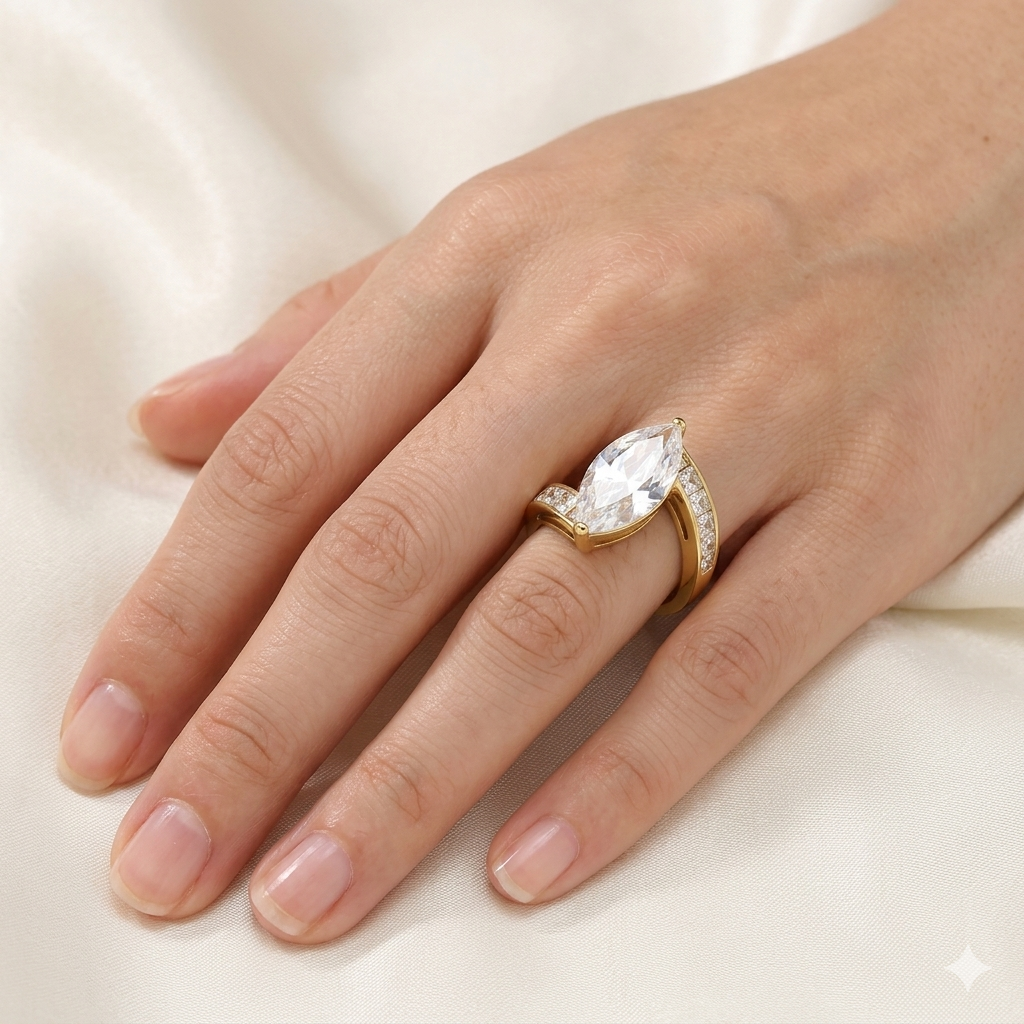Stainless Steel  Ct Marquise Cut Cz 14k Gold Plated