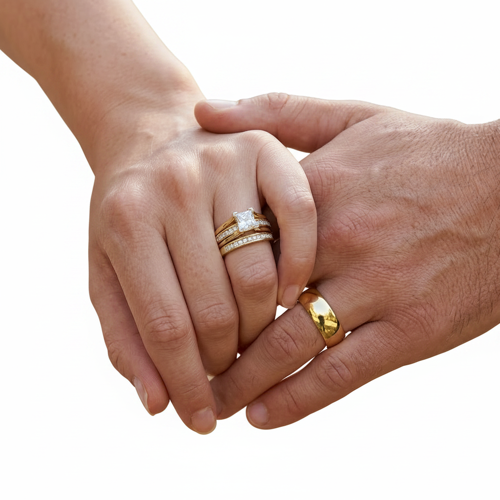 Wedding Engagement Ring & Men's Band Set