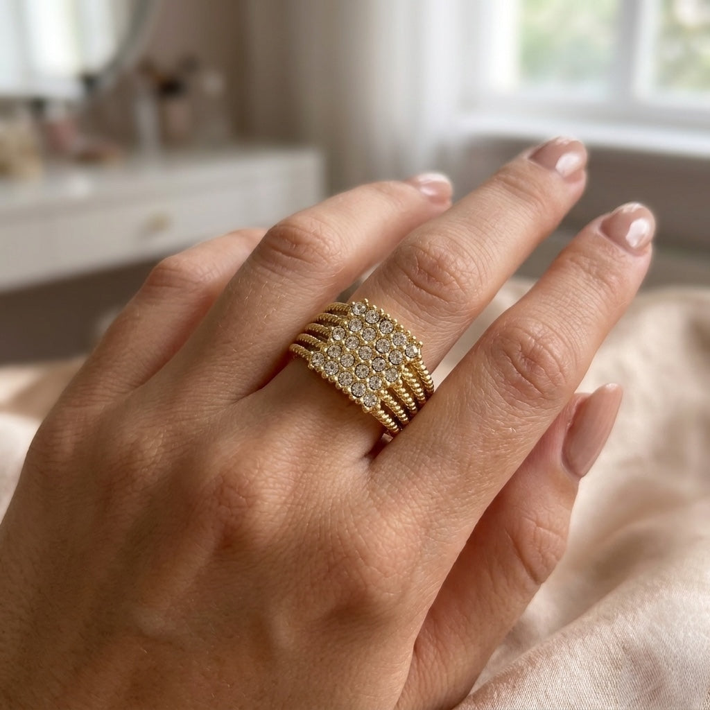 Stainless Steel Gold Crystal ring