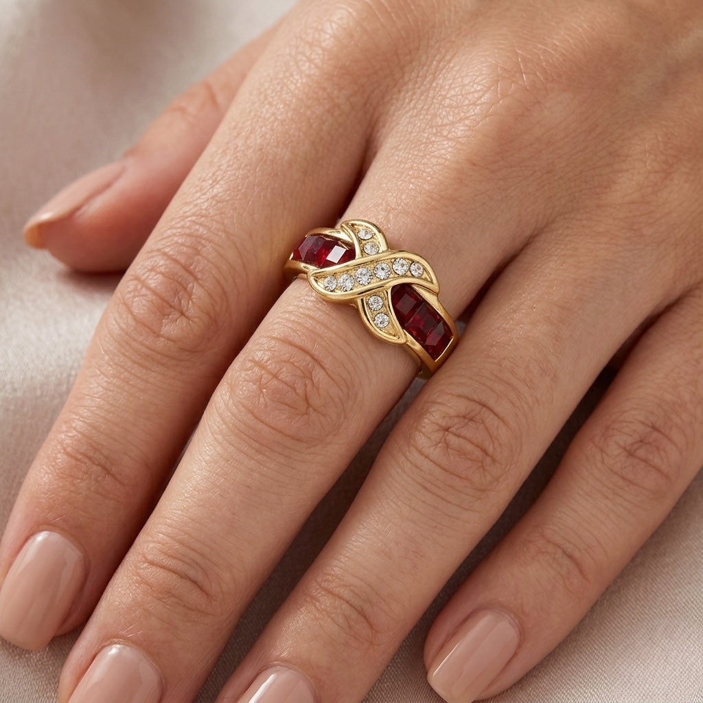 Ruby Red CZ 14K Gold Plated Stainless Steel  Rings