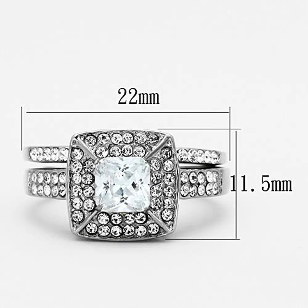 Princess Cut CZ Stainless Steel Wedding Ring Set Women's