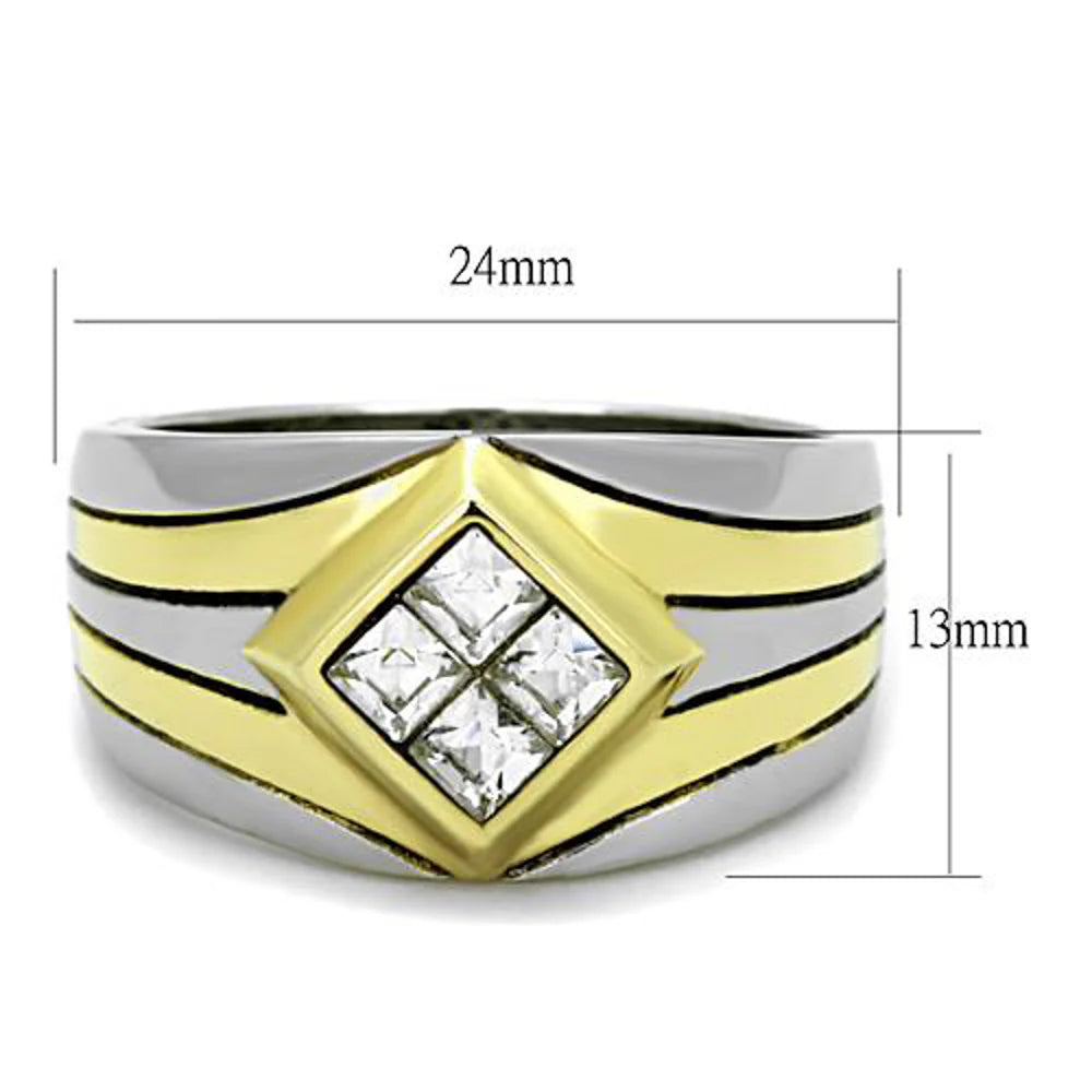Men's .72 Ct Princess Cut Simulated Diamond Two Tone Stainless Steel