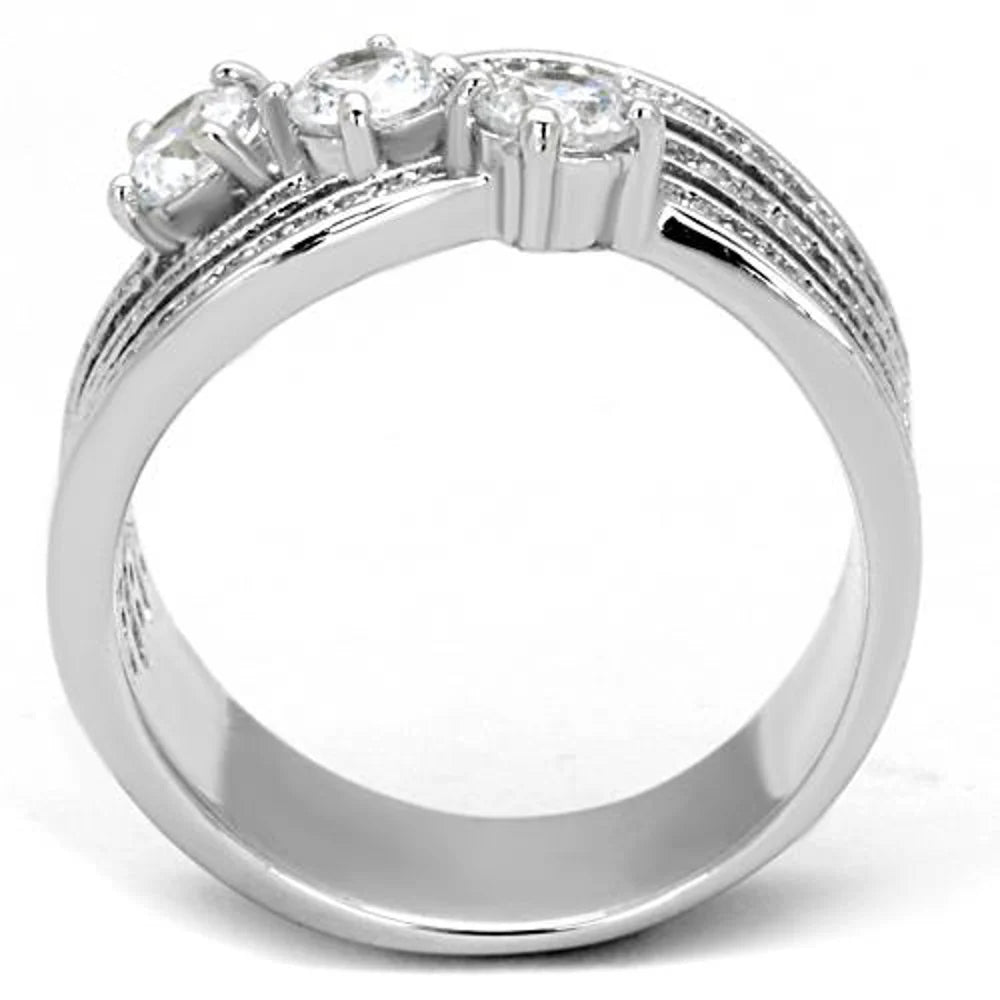 Stainless Steel Women's .93 Ct Round Cut Zirconia Anniversary Ring