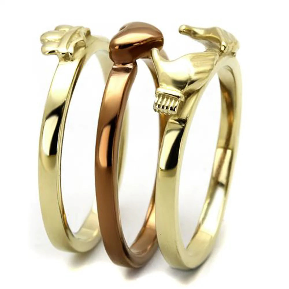 Two-toned Gold & Brown Stainless Steel Claddagh Fashion Ring