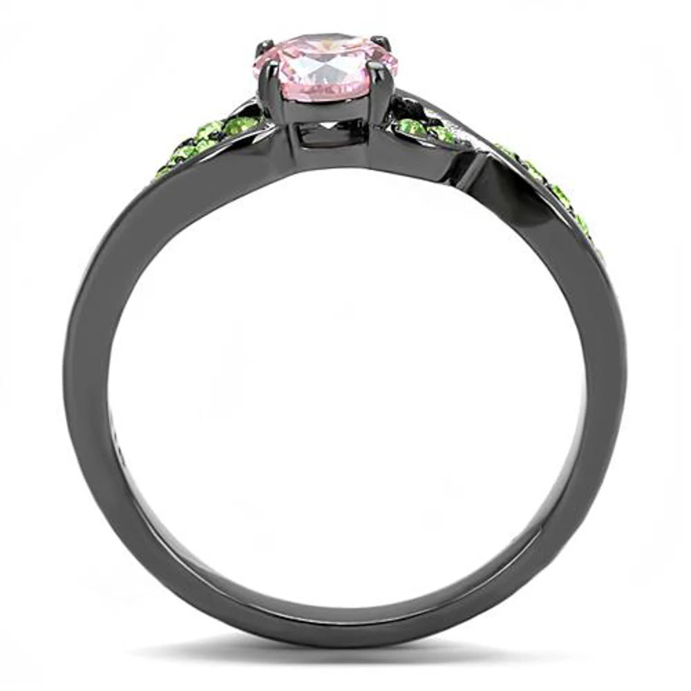 Rose & Green Round Cut Zirconia Gray Stainless Steel