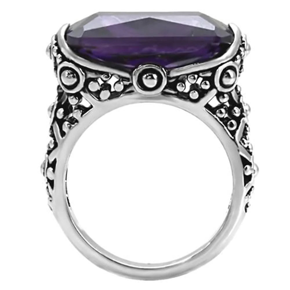 Stainless Steel 28 Ct Emerald Cut Amethyst CZ Antique Celtic Style Ring