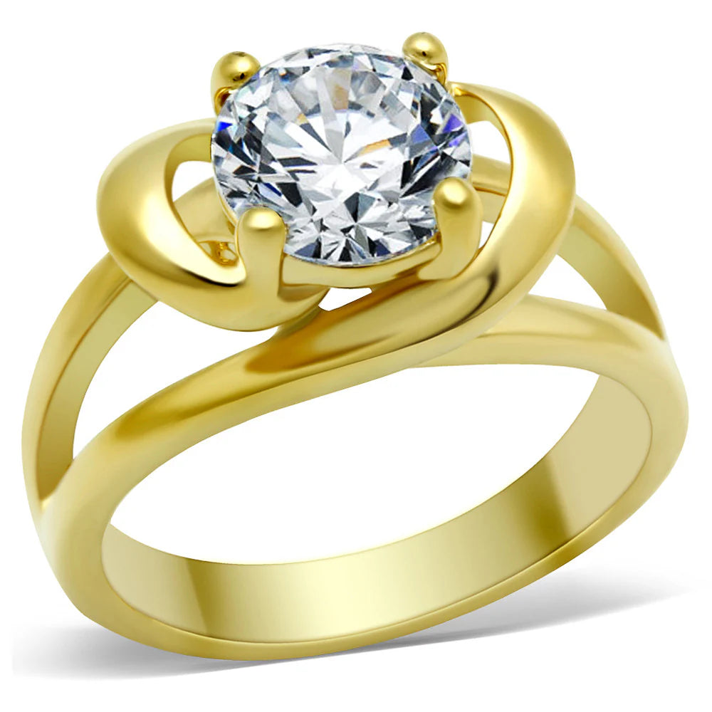 Round Brilliant Cut CZ 14k Gold Plated Engagement Ring