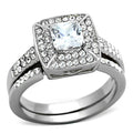 Princess Cut CZ Stainless Steel Wedding Ring Set Women's
