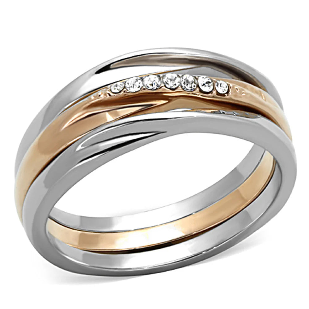 Stainless Steel Rose Gold Plated 3 Piece Wedding Ring