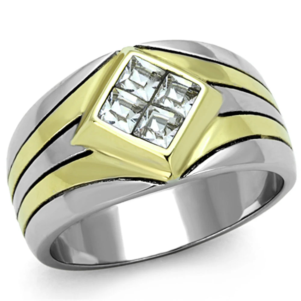 Men's .72 Ct Princess Cut Simulated Diamond Two Tone Stainless Steel