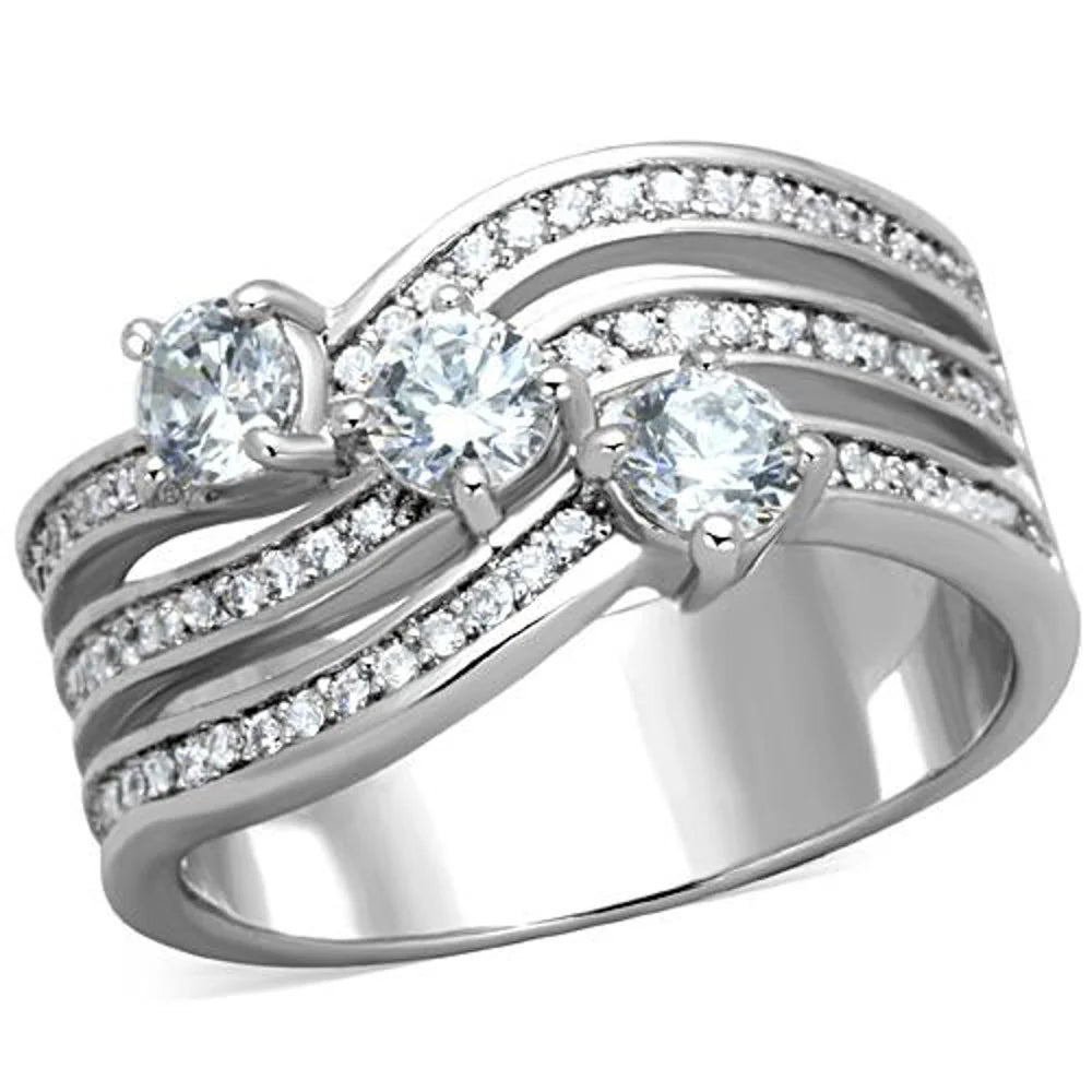 Stainless Steel Women's .93 Ct Round Cut Zirconia Anniversary Ring
