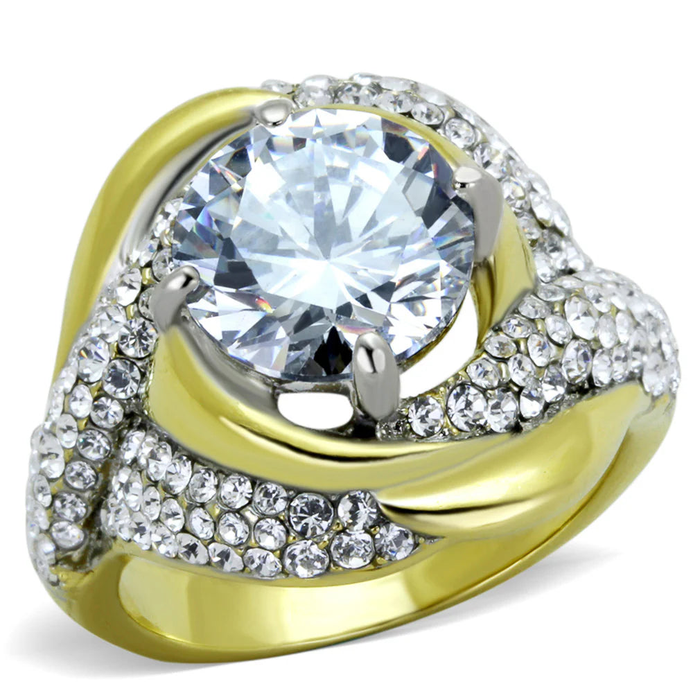 Stainless Steel 5.10 Ct CZ Two Toned Anniversary / Cocktail Ring