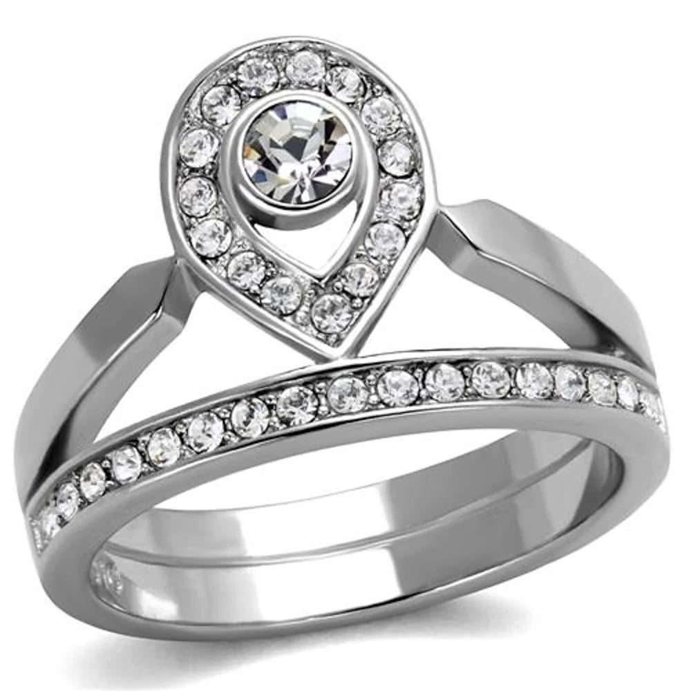Women's High Polished Stainless Steel Crystal Crown Fashion Rin