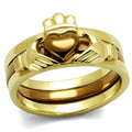Two-toned Gold & Brown Stainless Steel Claddagh Fashion Ring
