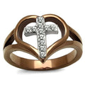 Light Coffee Stainless Steel Crystal Cross & Heart