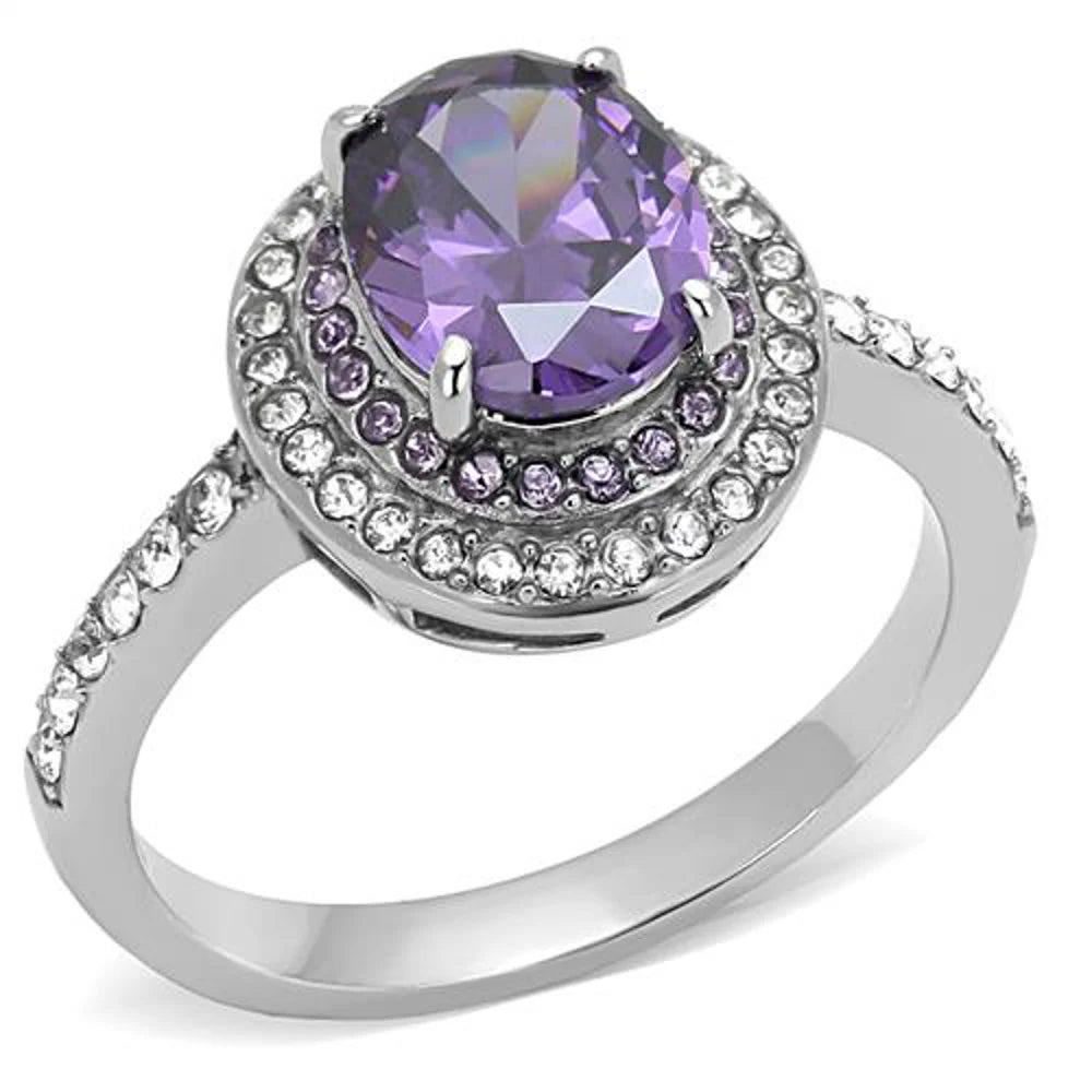 Ct Oval Cut Amethyst Color Cz Halo Engagement Ring