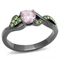 Rose & Green Round Cut Zirconia Gray Stainless Steel
