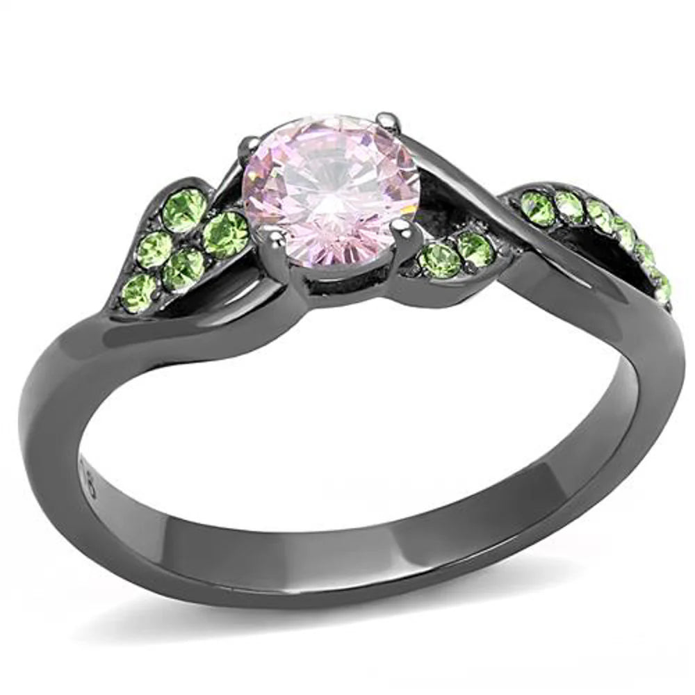 Rose & Green Round Cut Zirconia Gray Stainless Steel